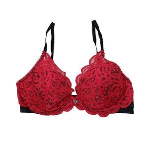 Blackheart Hot Topic Daring Plunge Bra Lined Seamed Underwire Black Red Size 34C